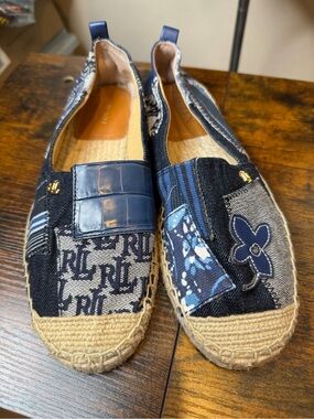 Lauren Ralph Lauren Cameryn Patch Espadrille Flats stylish denim logo Size 7M